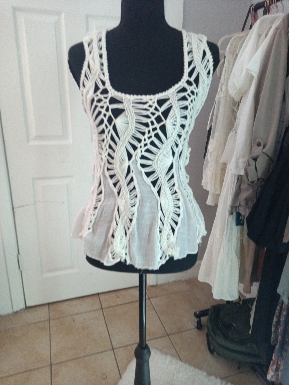 Boho Crochet Knit White Tank Top